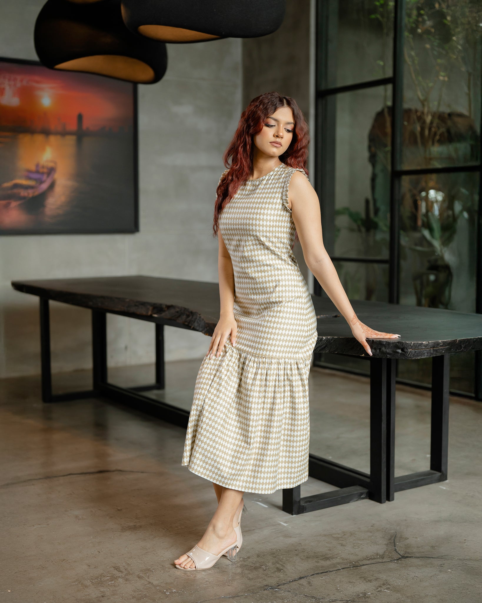 Ruffled Hem Printed Long Dress