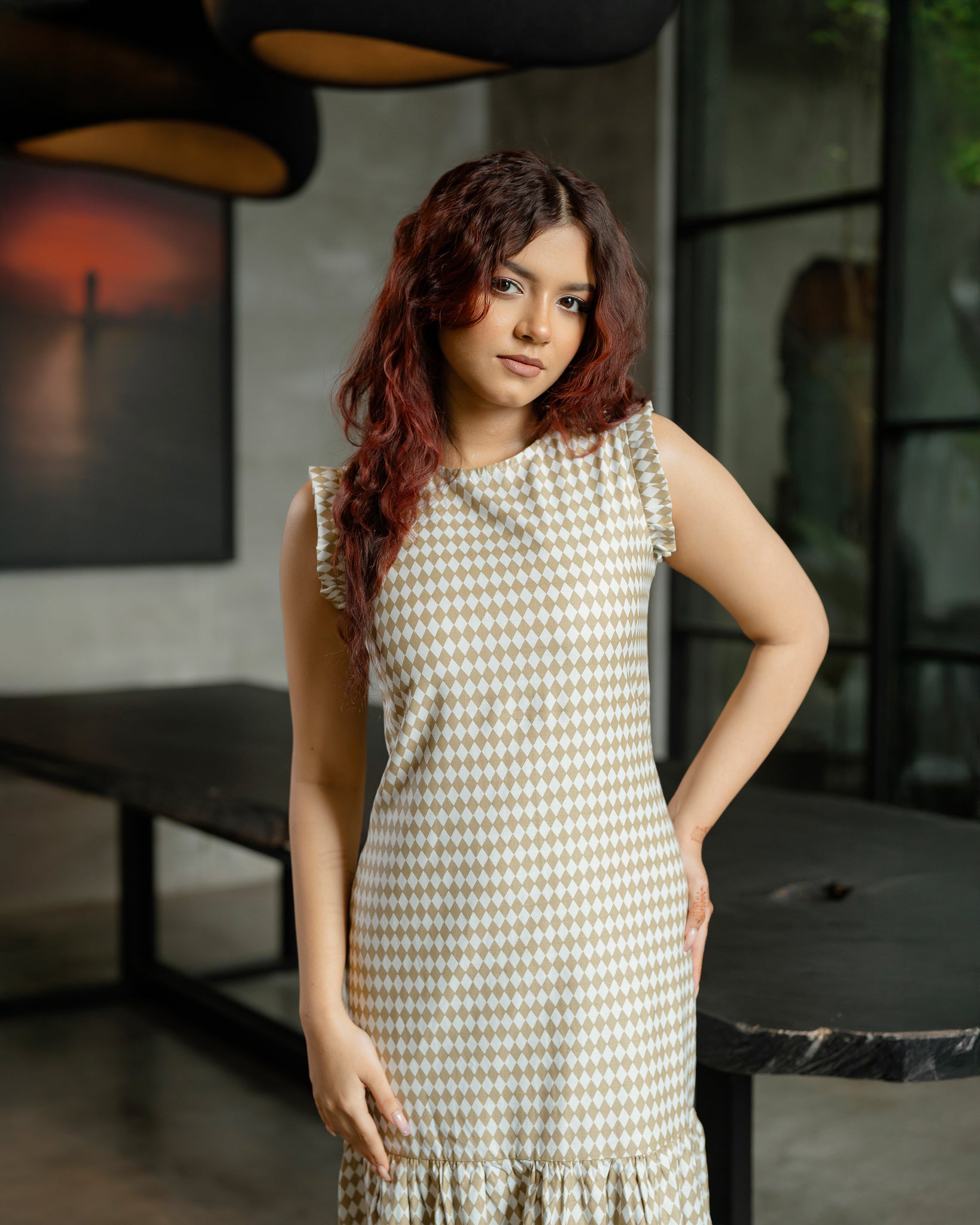 Ruffled Hem Printed Long Dress