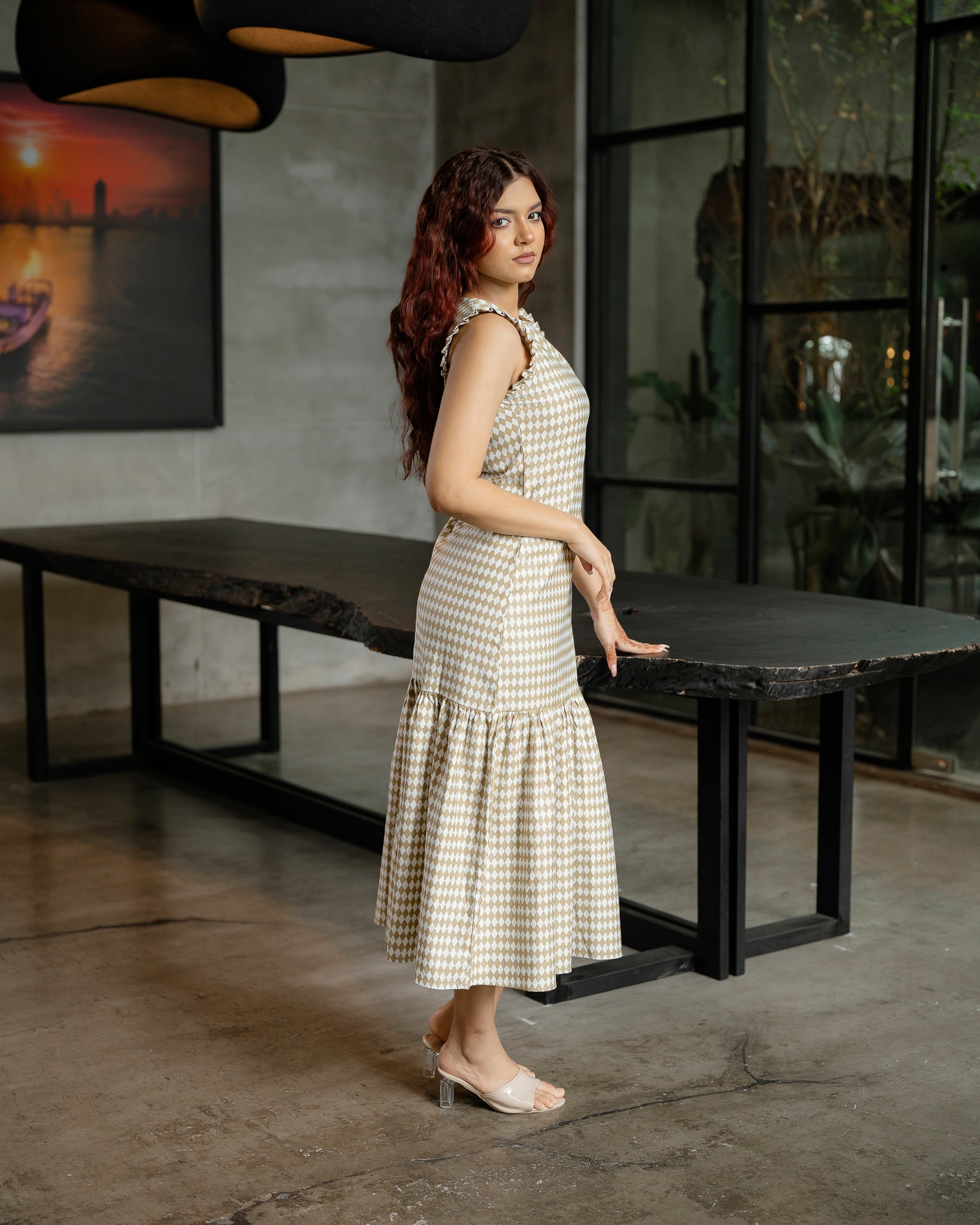 Ruffled Hem Printed Long Dress