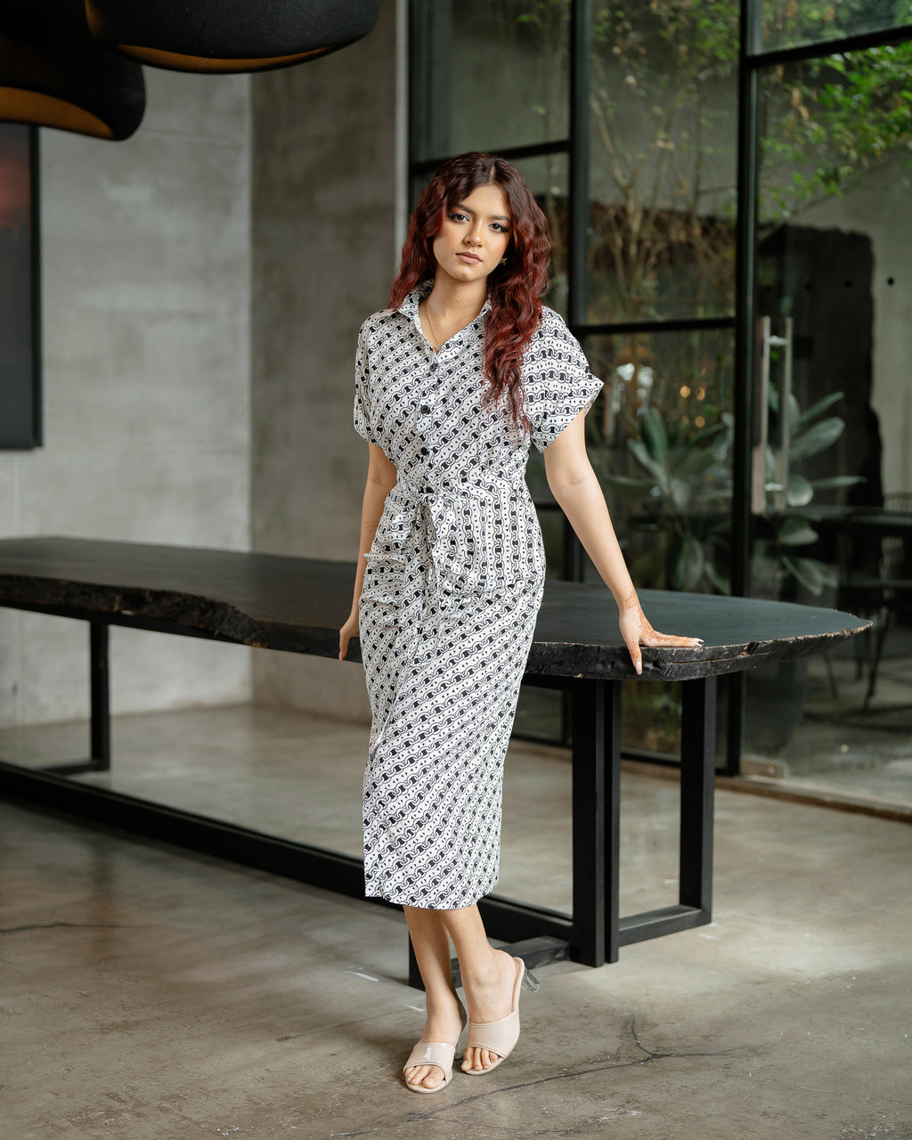 Front Tie Up Midi Dress