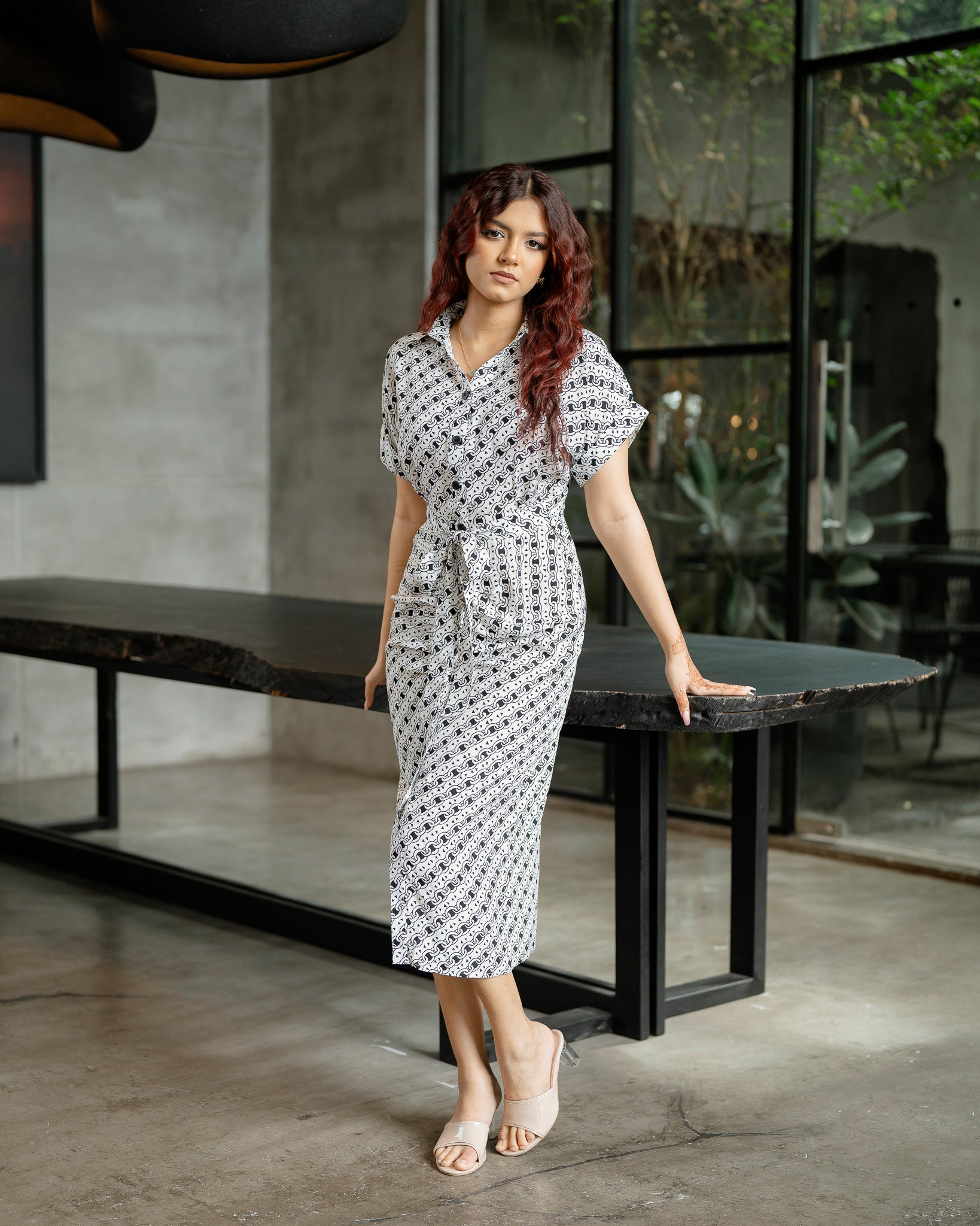 Front Tie Up Midi Dress