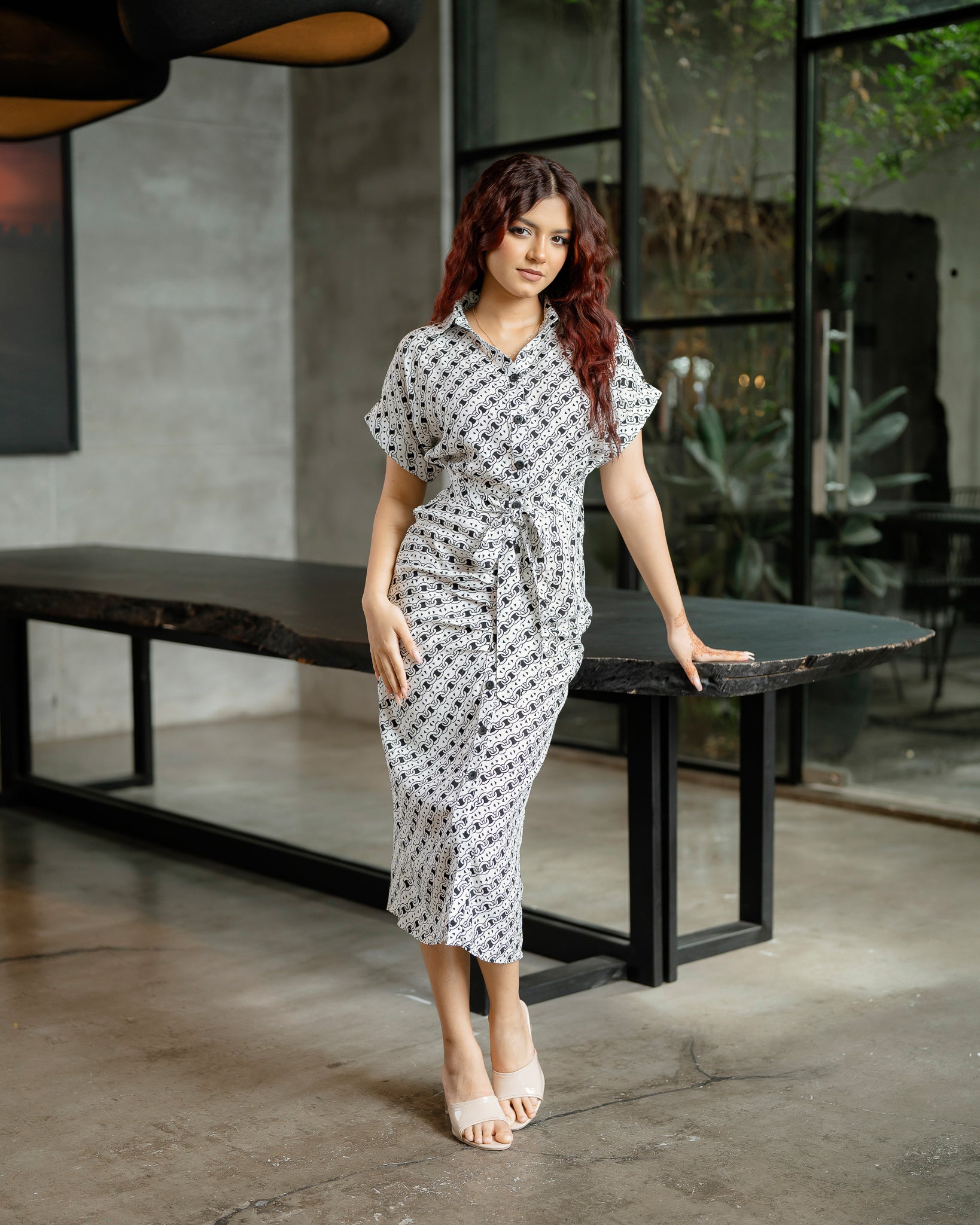 Front Tie Up Midi Dress