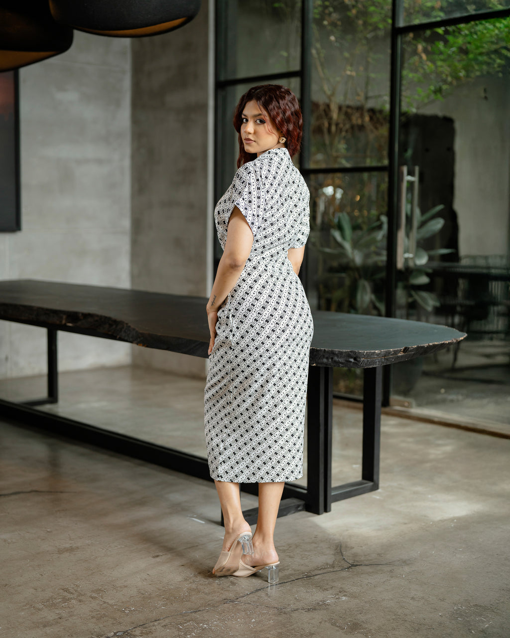 Front Tie Up Midi Dress