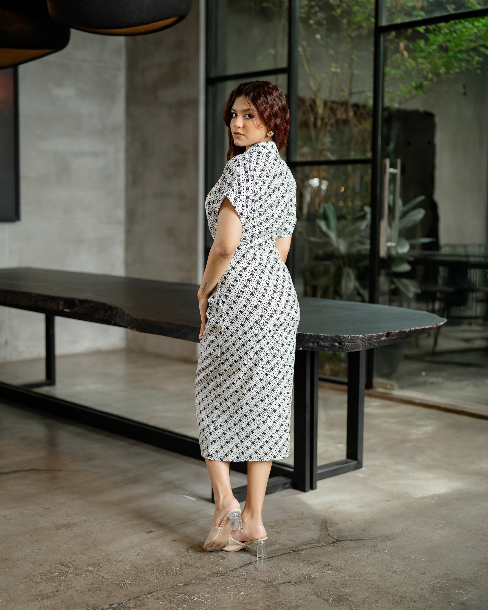 Front Tie Up Midi Dress