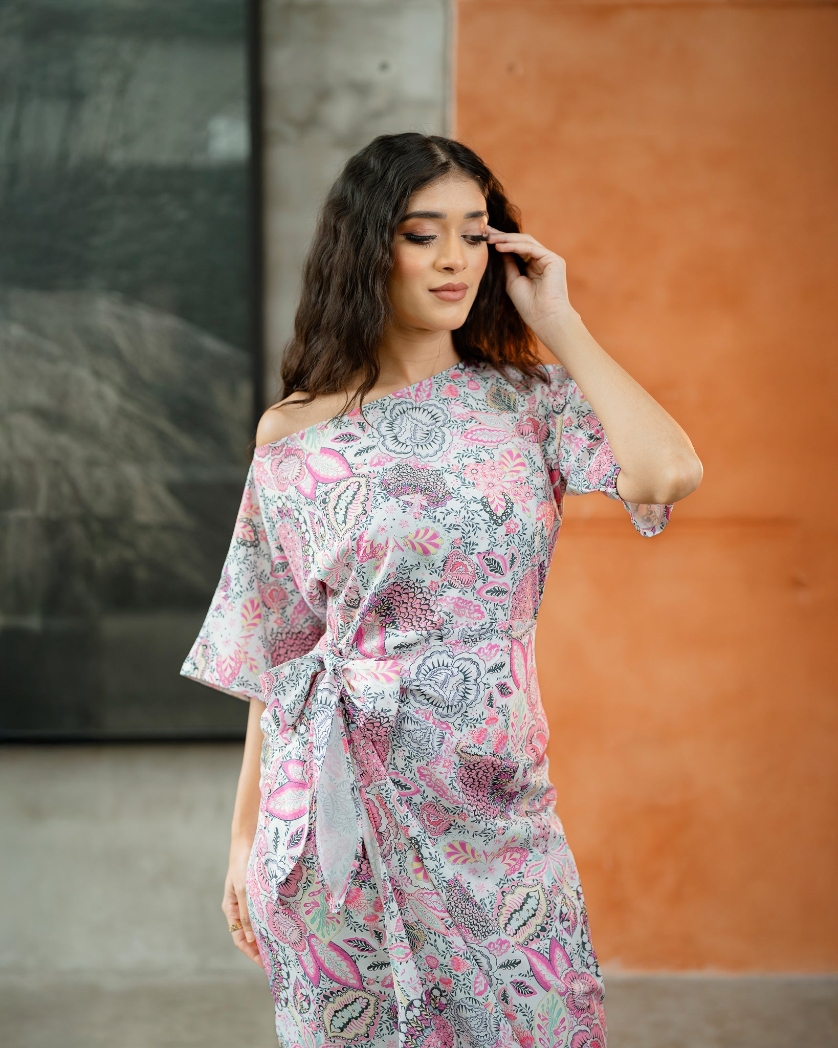 Drop Shoulder Front Knot Dress