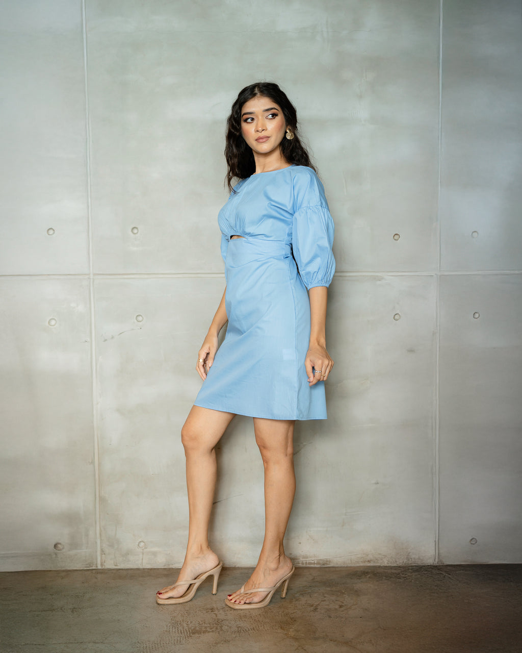 Front Cut Gathered Short Dress