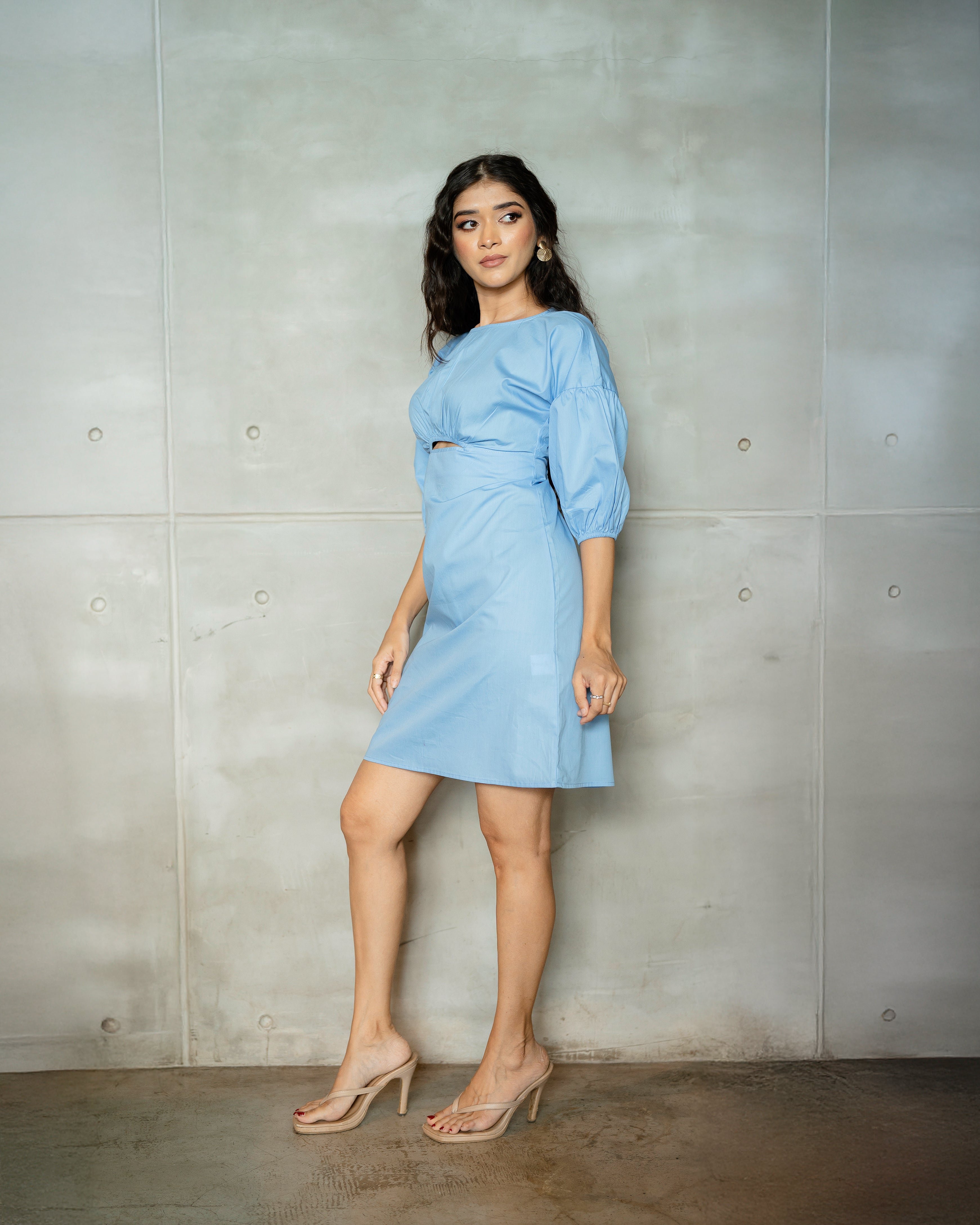 Front Cut Gathered Short Dress