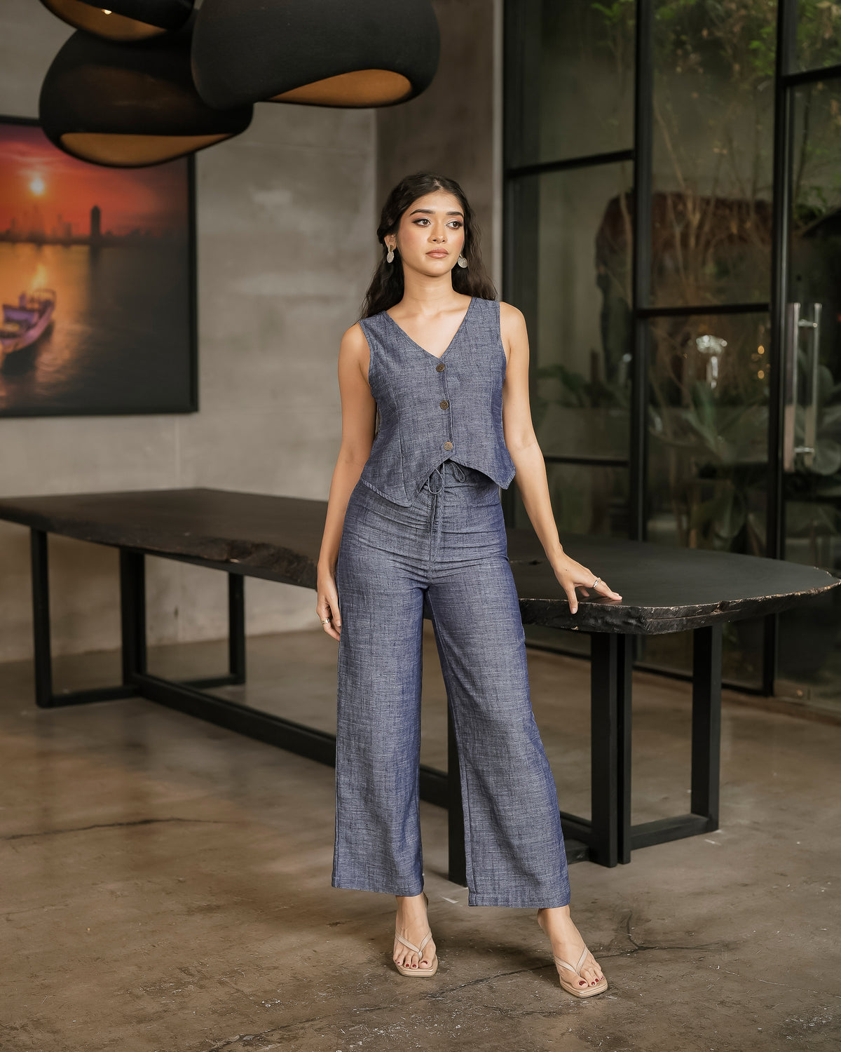 Button Waistcoat & Waist frontgathered pants